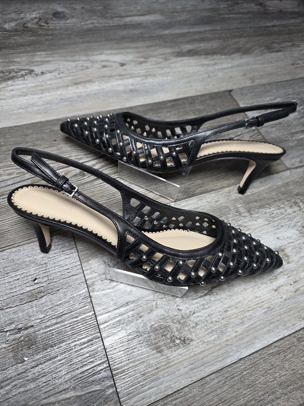 Cinq A Sept Rena Cage Studded Slingback Pointed Toe Pumps Sz 8.5 *NWOB - Picture 5 of 16